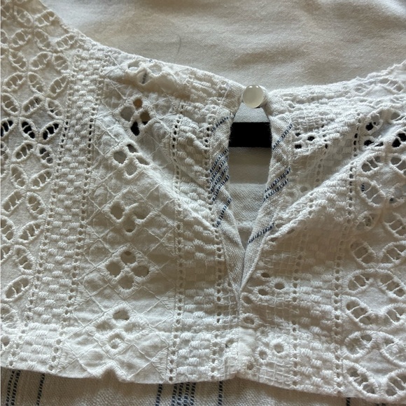 Lily White Cream and Light Blue Eyelet Yoke Striped Blouse - Picture 8 of 8